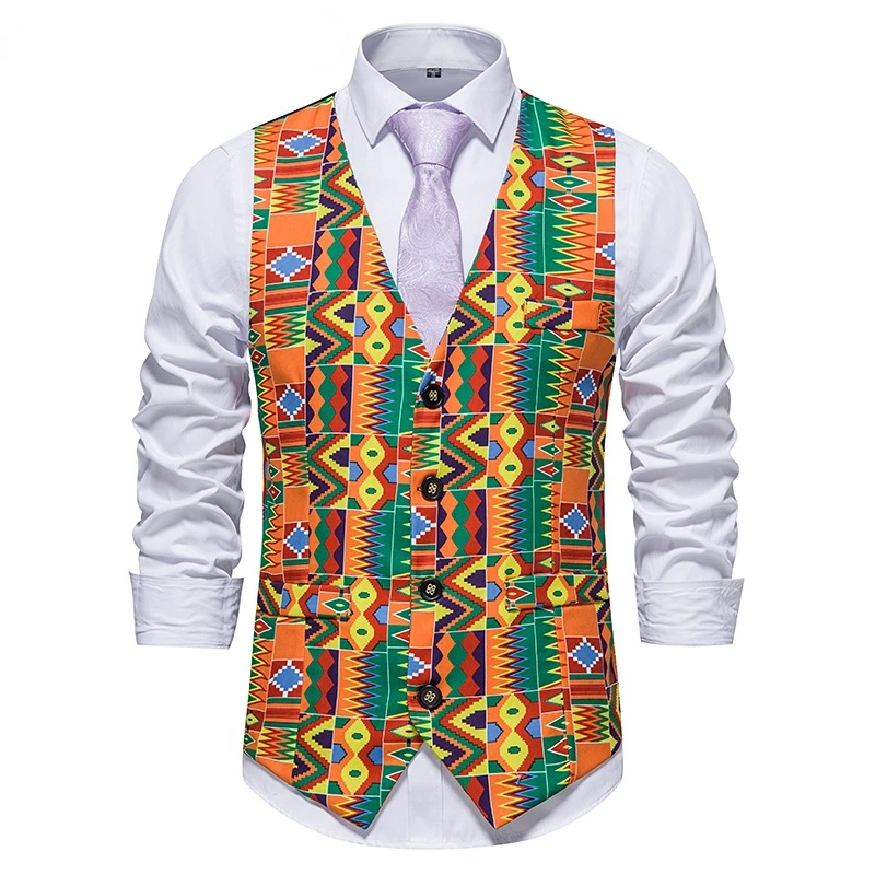 

Four Seasons Regular Printed Vest for Men 2023 Flowers Classic Vests Wedding Party Africa Overjoyed Coat