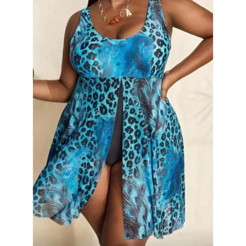 Floral & Tropical Plus Size One Piece Women Swimsuit Skirt 4XL Scoop Neck Push Up Large Size Swimming Dress Big Size Swimwear