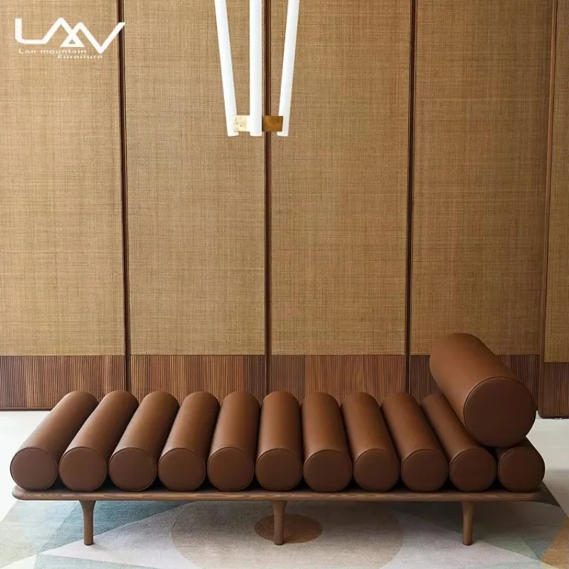 Modern hotel living room brown comfy daybed sofa bench bedroom leather leisure bed end stool