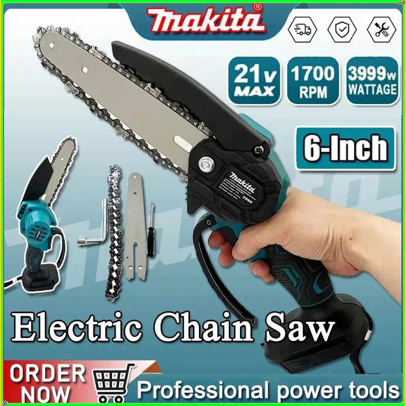 

Makita 6 Inch Chain Saw Electric Saw Handheld Portable Wood Logging Chainsaw Garden Pruning Wood Power Tool for 18V Battery