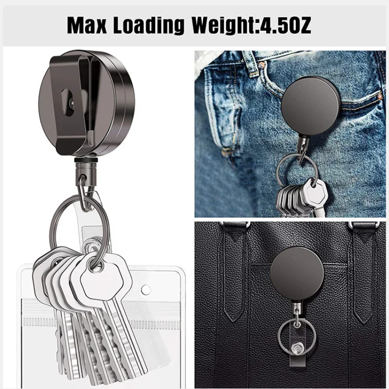 1pc Metal Pull Button Retractable badge reels Belt Keychain High Elastic Recyclable Cable Puller Key Chain for ID Name Card