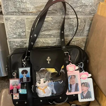 Jiaerdi-女性のための黒のイタ原宿バックパック,甘い,クール,透明,大容量,ハンドバッグ,y2k,シック,日本