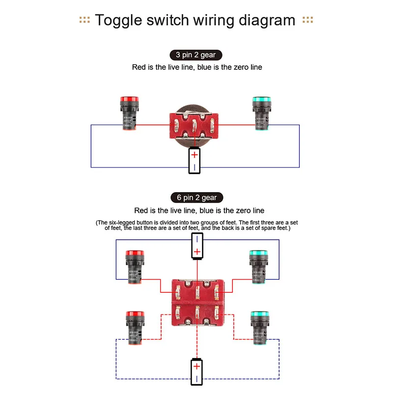 5PCS 3Pin C-NO-NC Reset Latching Toggle Switch Automatic return Push Button (ON)-OFF 5A125V/2A250V 6mm Mini Toggle Switches