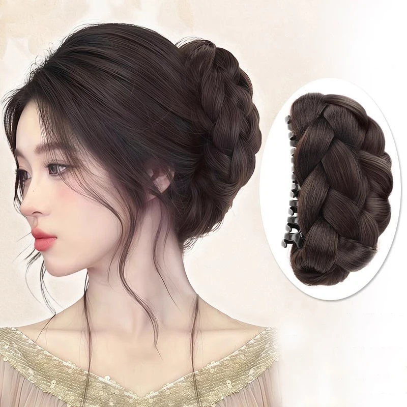 Elegant Synthetic Fried Dough Twists Ball Hair Bun Claw Clip Flower Bud Head Fluffy Dished Hair Back Head Wig Bag