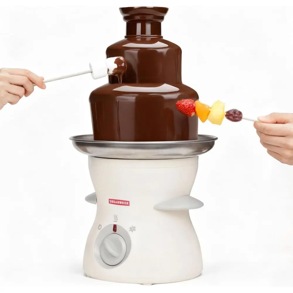 

SugarWhisk 3 Tier Mini Chlate ountain hine, Easy to Use & Clean, Great or Parties, Events & Weddings, 22 Oz acity, White