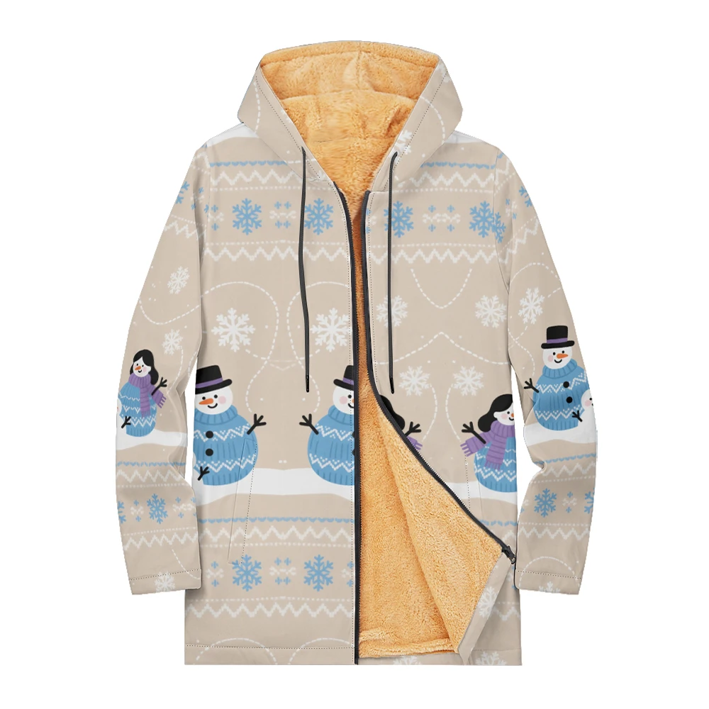 

Unisex Christmas Winter Hooded Jacket with Festive Patterns Snowflakes Snowmen Reindeer and Penguins Soft Fleece Lining Warmth