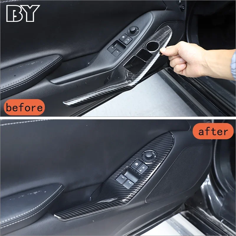 

ABS Carbon Fiber Car Glass Lift Button Frame Cover Sticker For 2016-2023 Mazda MX-5 Car Interior Accessories 2Pcs