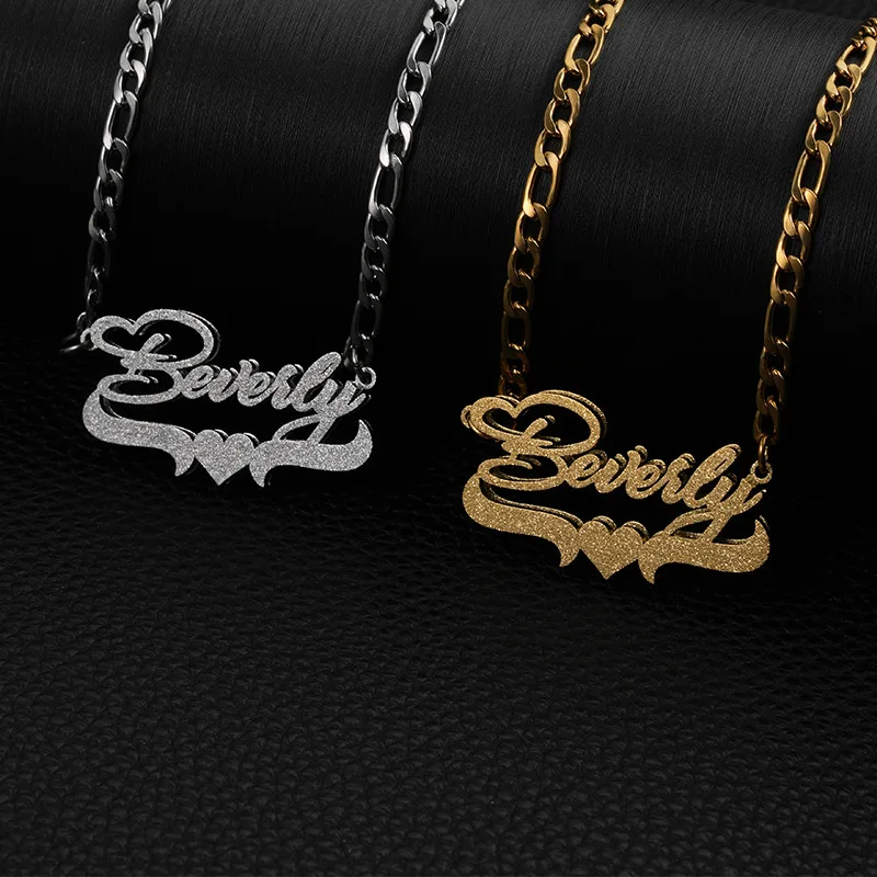 Lateefah Fashion Stainless Steel Double-layer Flower Heart Custom Name Cut Frosted Necklace