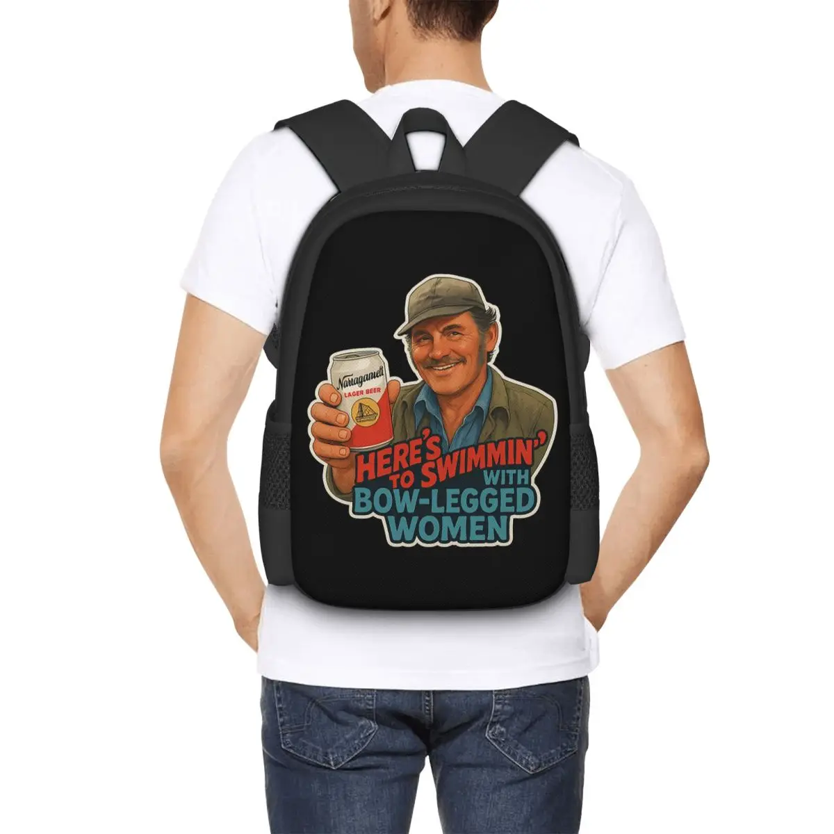 

Heres To Swimmin Quint Jaws Movie Quote Student Backpack School Bag Hiking Travel Daypack for Men Women Bookbag Shoulder Bags