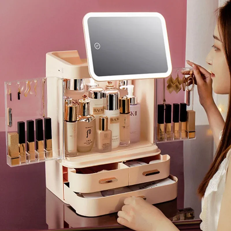 European Style Makeup Organizer, Rotating Drawer, Jewelry Boxes, Plastic with LED Light, Mirror Organizer, Drawers, Tool Boxes