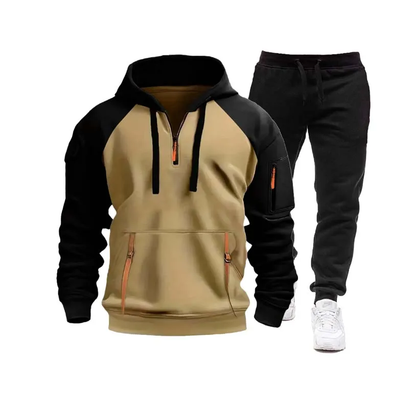 

Men's suit 2025 autumn and winter new casual outdoor fitness sports ribbon with shoulder sleeves hoodie sweatshirt set