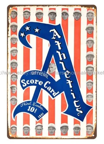 1941 baseball scorecard metal tin sign