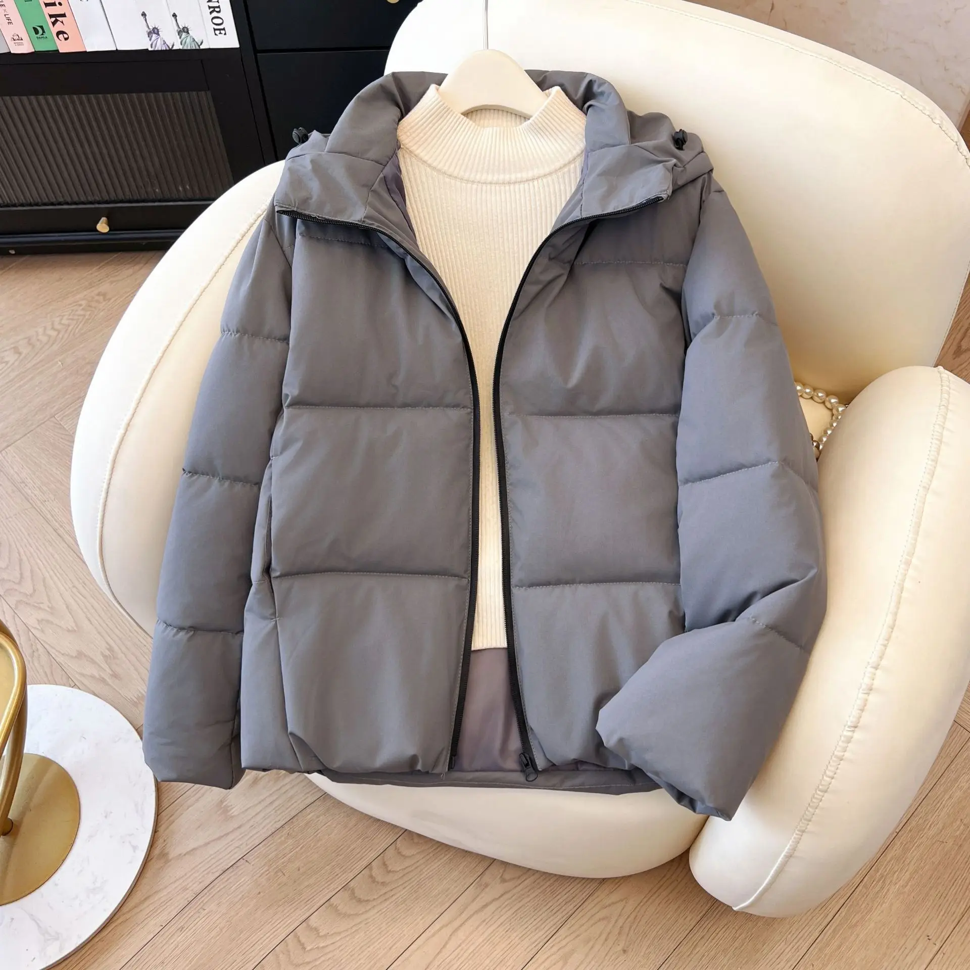 2026 Women's Cotton-padded Jacket New Female Short Korean Solid Color Hooded Coats Ladies Thick Warm Loose Outerwear