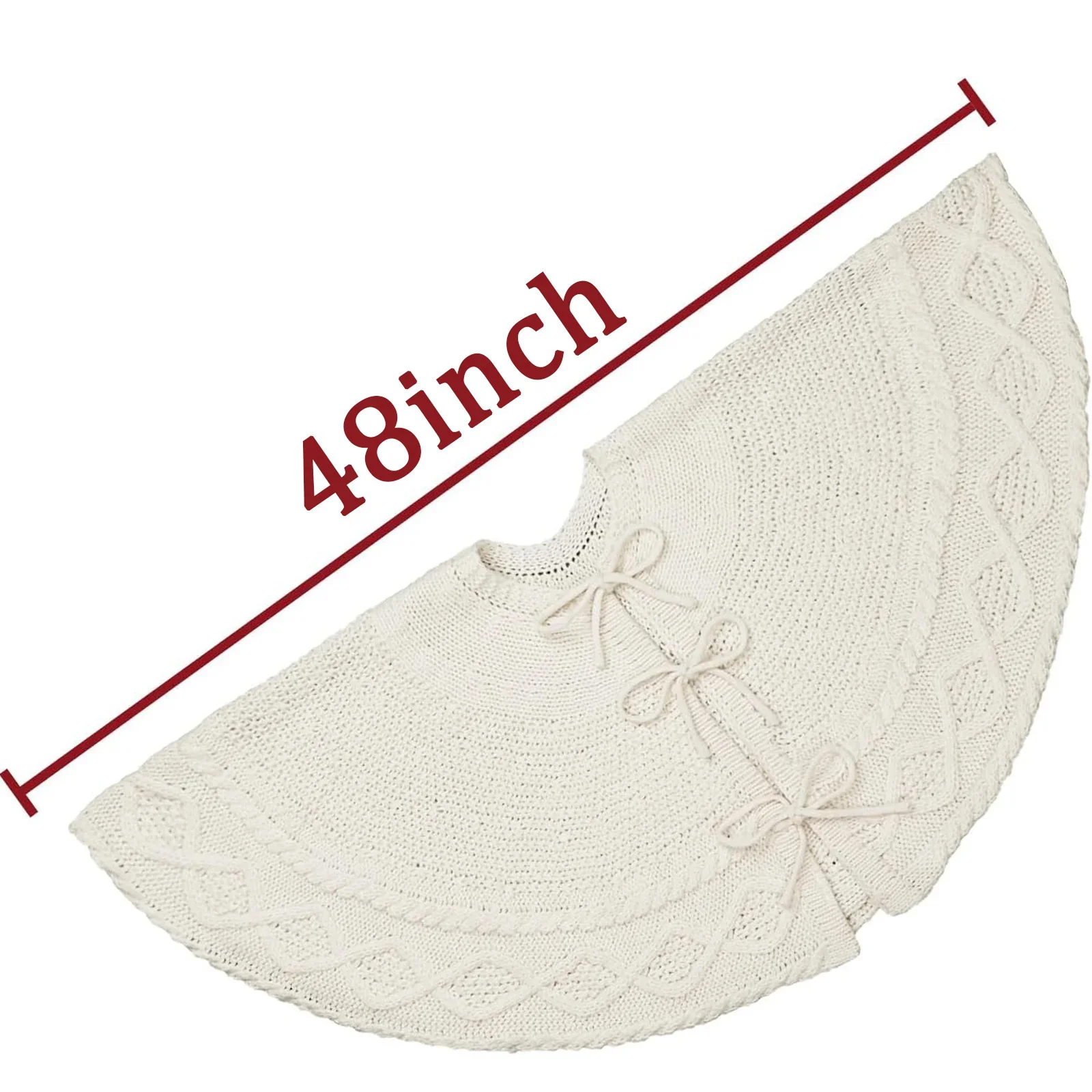 Beige Christmas Tree Skirt Knitted Design Round Shape Tree Base Decor Mat For Holiday Winter Home Party Decorations