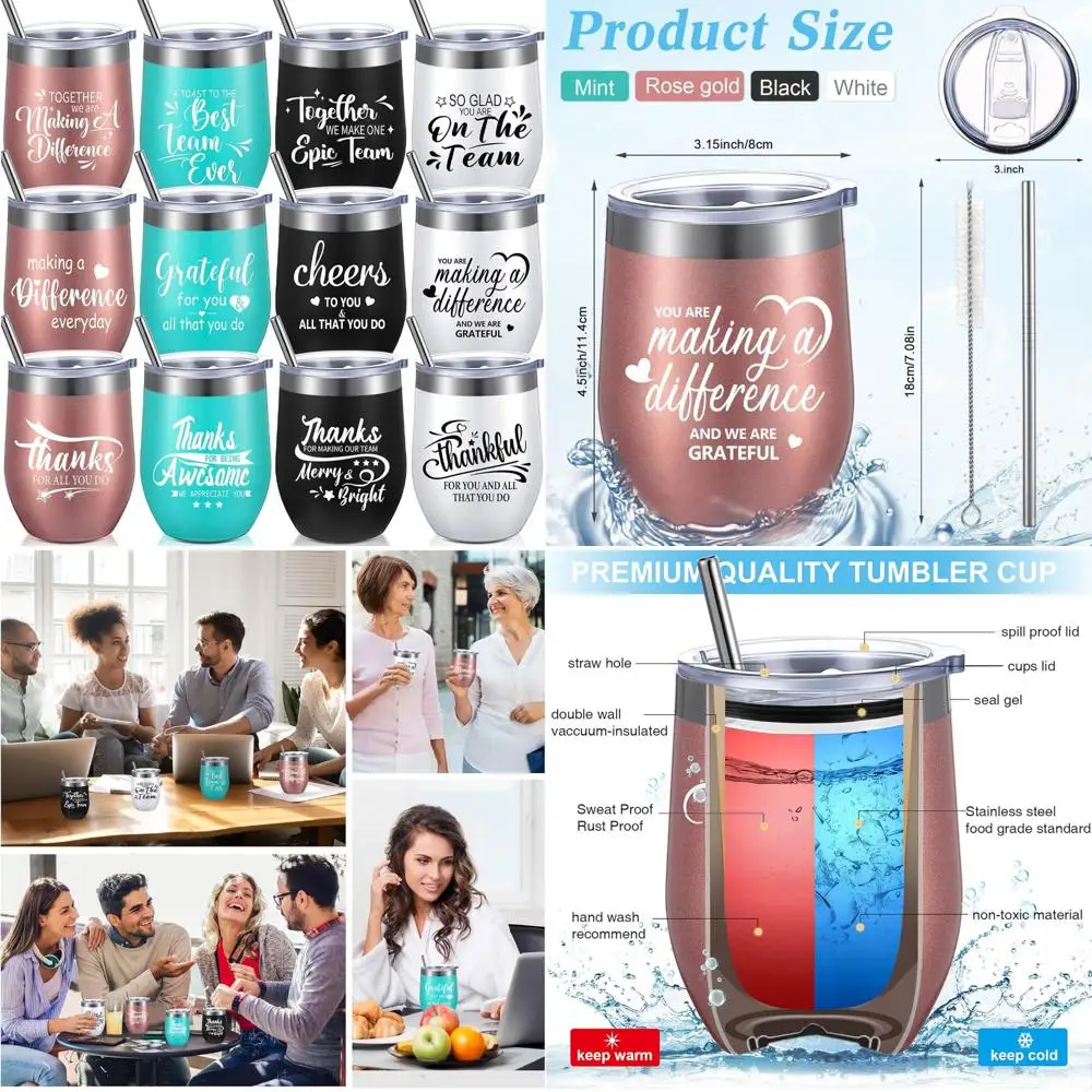 

Collaborative Team Appreciation 12 oz Insulated Wine Tumbler - Coworker Thank You Gift for Men & Women