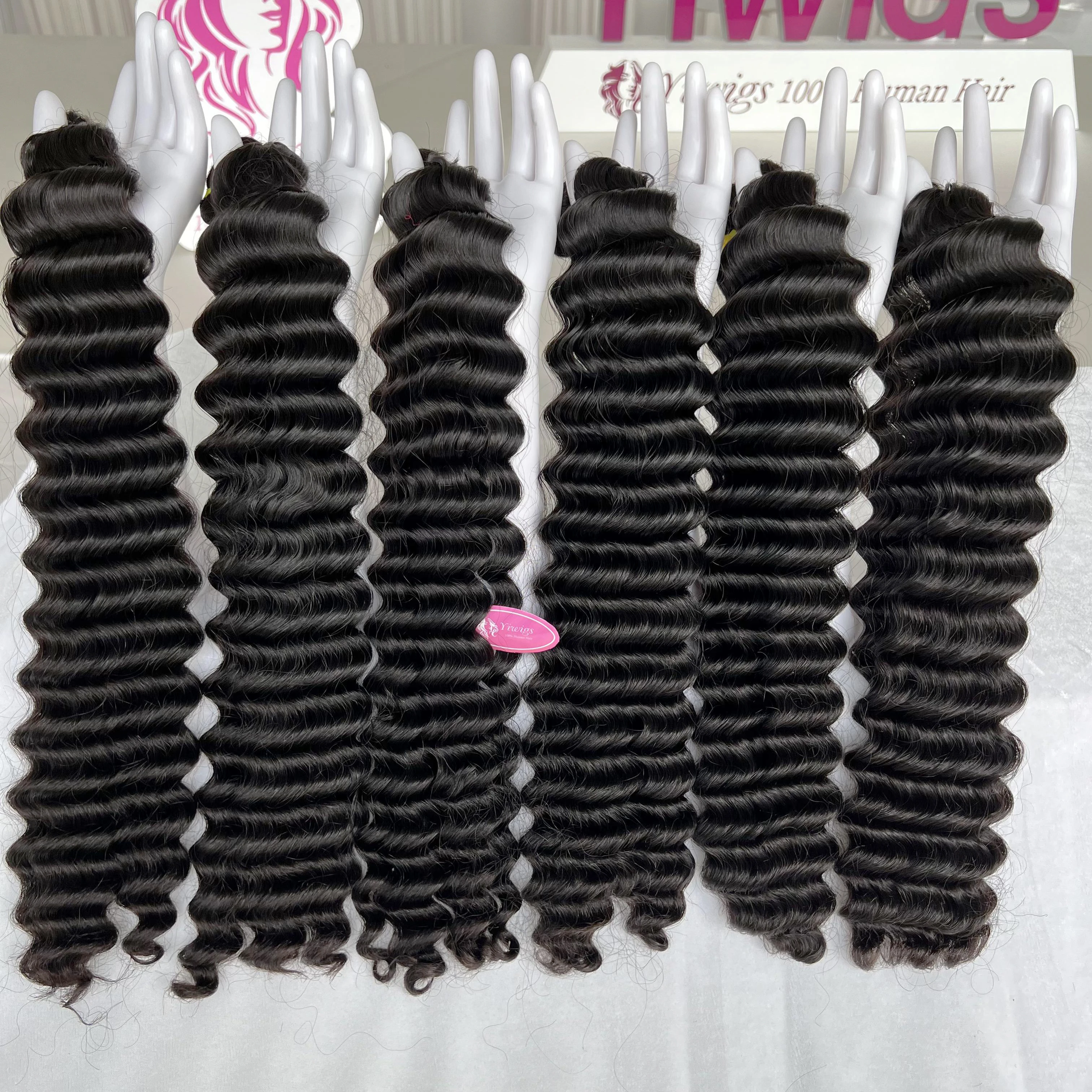 Yiwigs 10A Grade Double Drawn Deep Wave 100% Raw Human Hair Bundles 10-30 inches Curly Hair Weave Extensions