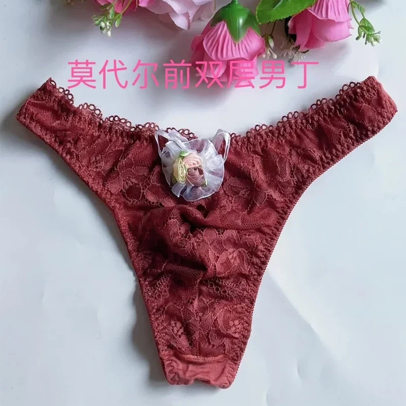 Thong Man's Flower Cute Lace T-back Briefs Live Show Dance Costumes DJ Club Private FKK Party Harajuku Panties