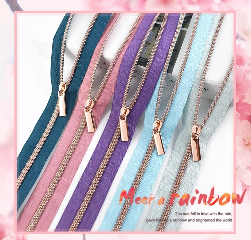 2/4/5/8/10 Meter # Langes Nylon-Reißverschlussband, Roségold-Zähne, Reißverschlüsse, Schieberegler für die Reparatur von Taschen, DIY-Nähzubehör – Detail 3