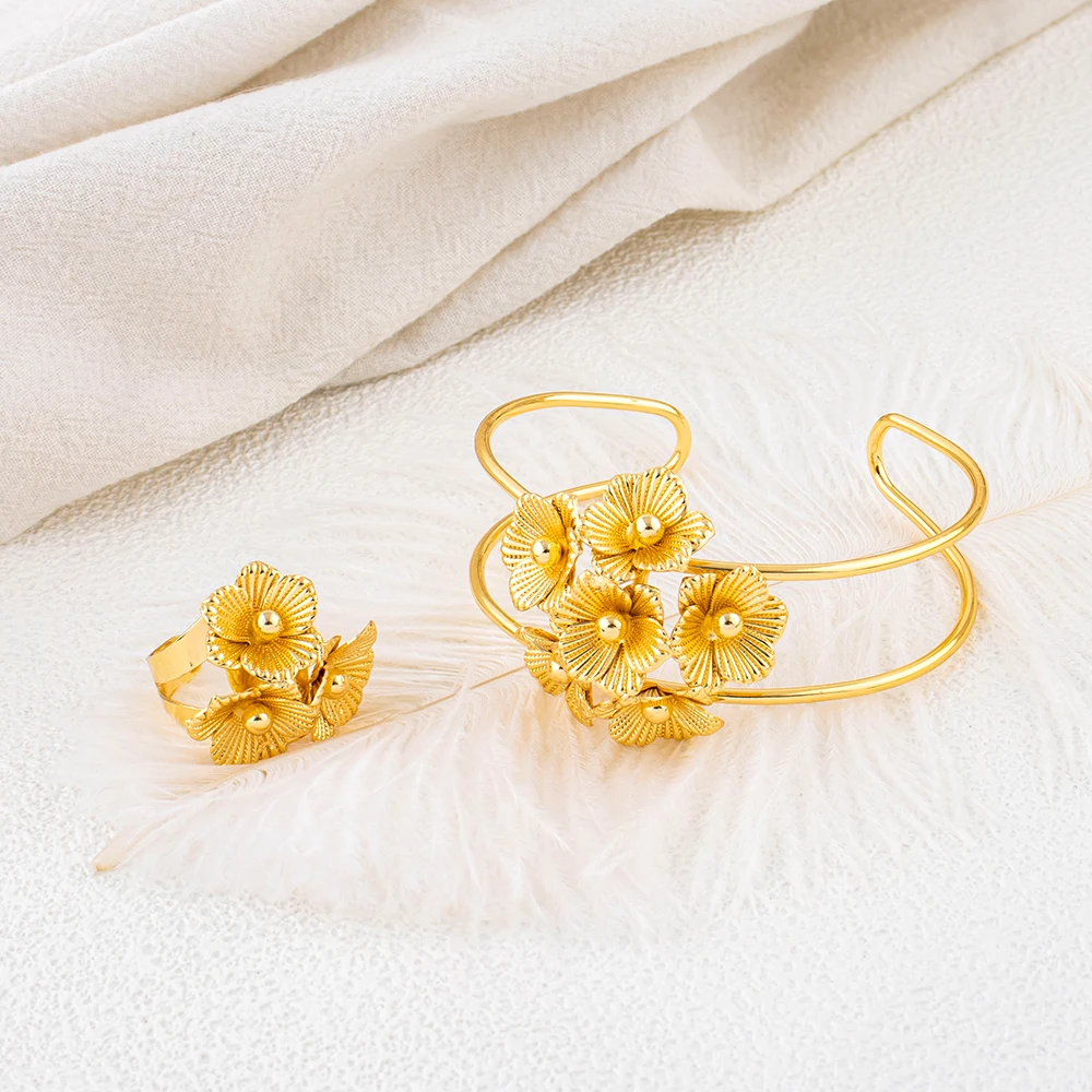 Dubai Blumen-Schmuckset Halskette Ohrringe Armband und Ring Damen-Accessoires Perfekt für Hochzeiten Geschenke und Großhandel – Detail 12