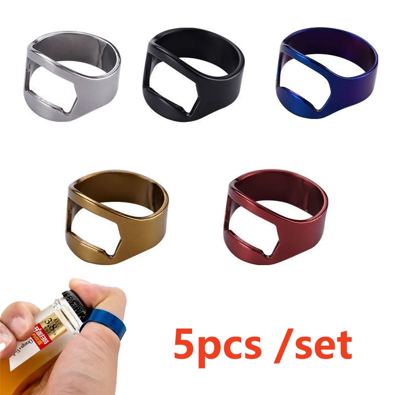 5Pcs Stainless Steel Cool Finger Ring Bottle Opener Bar Beer Tools Set for Men Women Gifts Party Accessories Home Kitchen Gadget