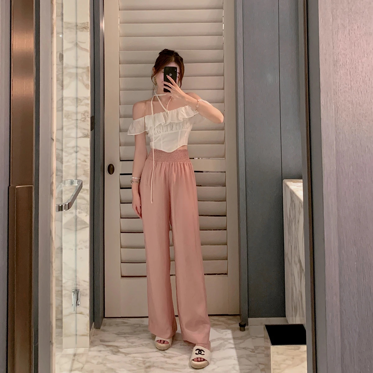 

Летние новые розовые брюки ByYou с высокой талией и широкими штанинами, женские, тонкие, свободные, дышащие, прямые, повседневные, длинные