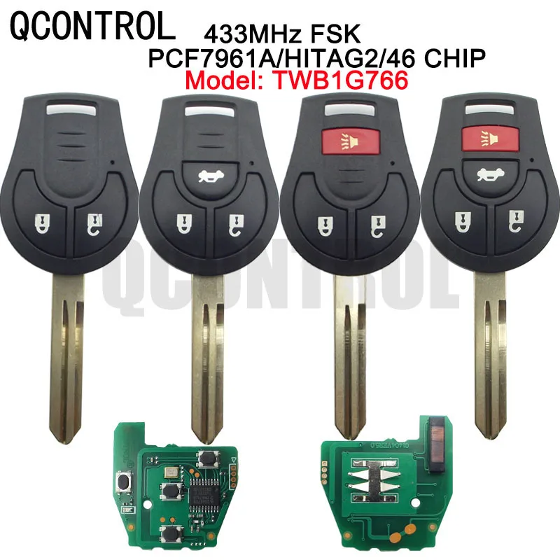 QCONTROL 433MHz 7961A 닛산 미크라 노트 용 원격 키 2014 2015 2016 2017 TWB1G766 TWB1U761 과 호환되지 않음