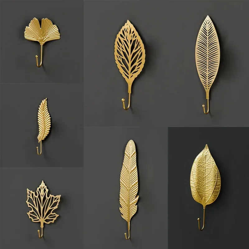 Ginkgo Leaf Wall Hook Gold Wall Decor Self-Adhesive Clothes Hanger No Drilling Required Adhesive Hook Bathroom & Kitchen Decor