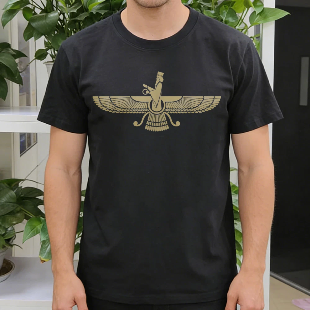 Egyptian Symbol Men's T-Shirt Faravahar Ancient Persian Design Unisex Casual Wear Summer Fashion Round Neck Clothes