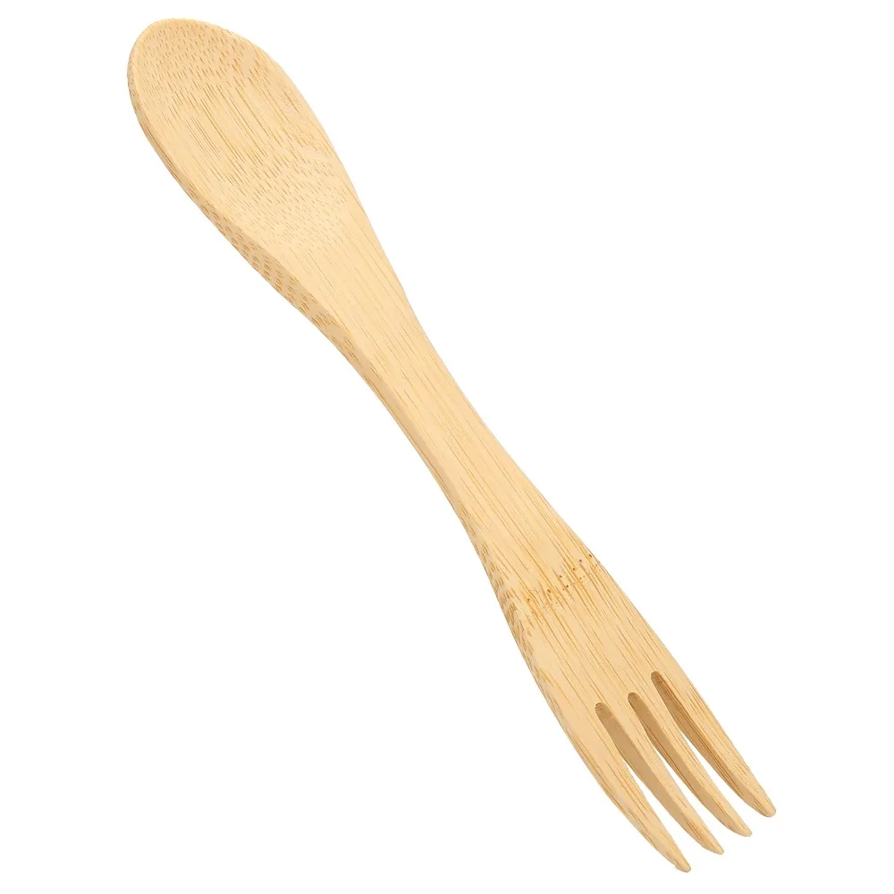 4Pcs Simple Bamboos Spork Smooth Polished Practical Fork Spoon Combo Lightweight Dinner Spork Picnic Use