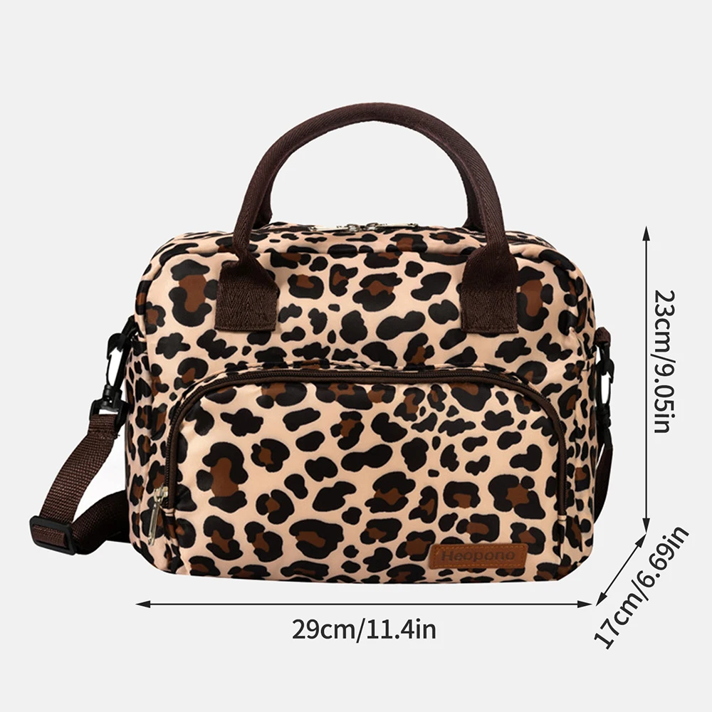 Large capacity leopard print Oxford cloth crossbody lunch bag, American modern minimalist hand-held mommy ice pack image 5