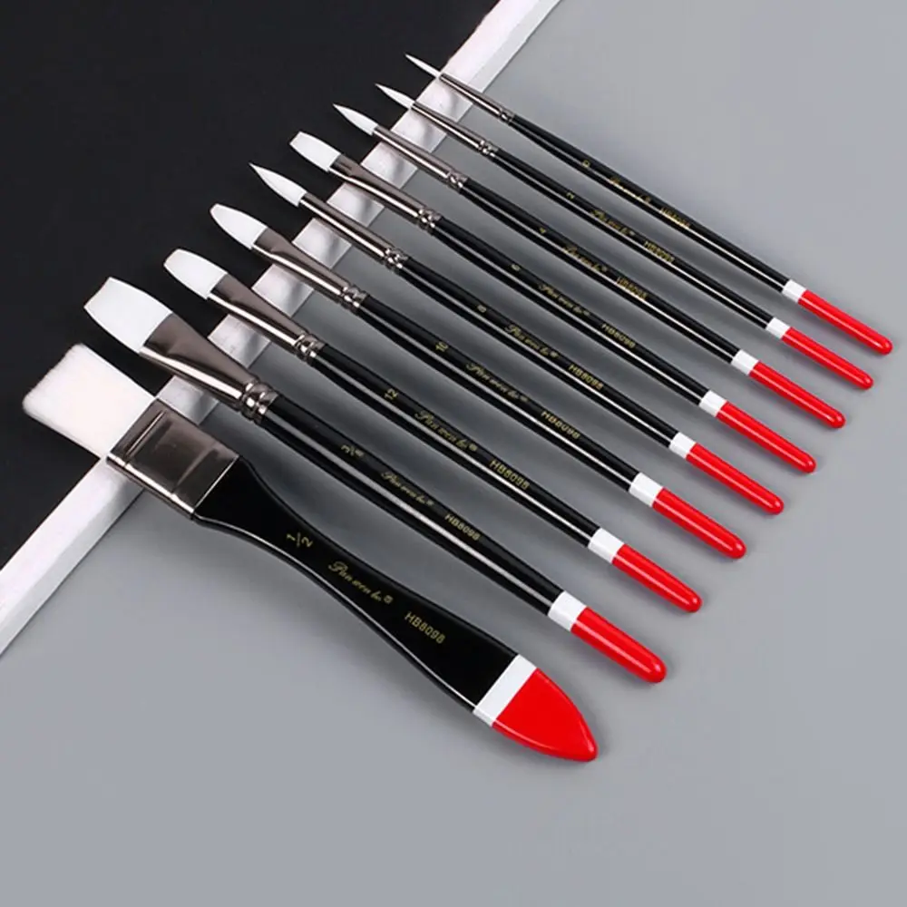 9Pcs/Set Multifunctional Nylon Hair Paintbrush Set Wooden Handle Soft Bristled Art Paint Brushes Different Shape Lightweight