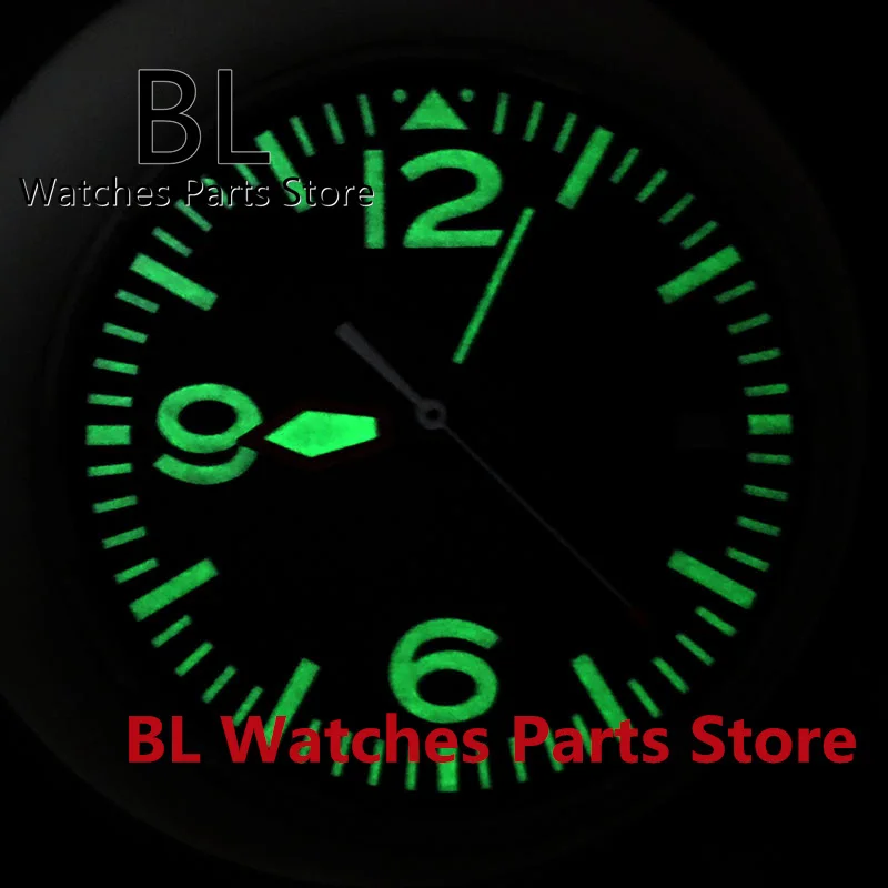 BLIGER 29mm Watch Dila Hands Set 12 Hour Digital Sterile Black Green Luminous For NH35 NH36 Movements 3O'clock Date Window