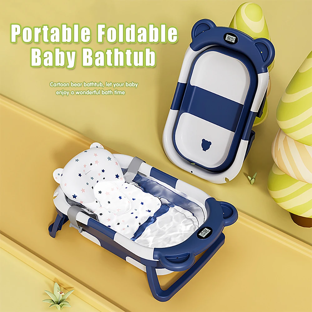 Folding Baby Bathtub Portable Non Slip Temperature Display Washing Tub Bathtub Collapsible for Toddler Infant Newborn Foldable