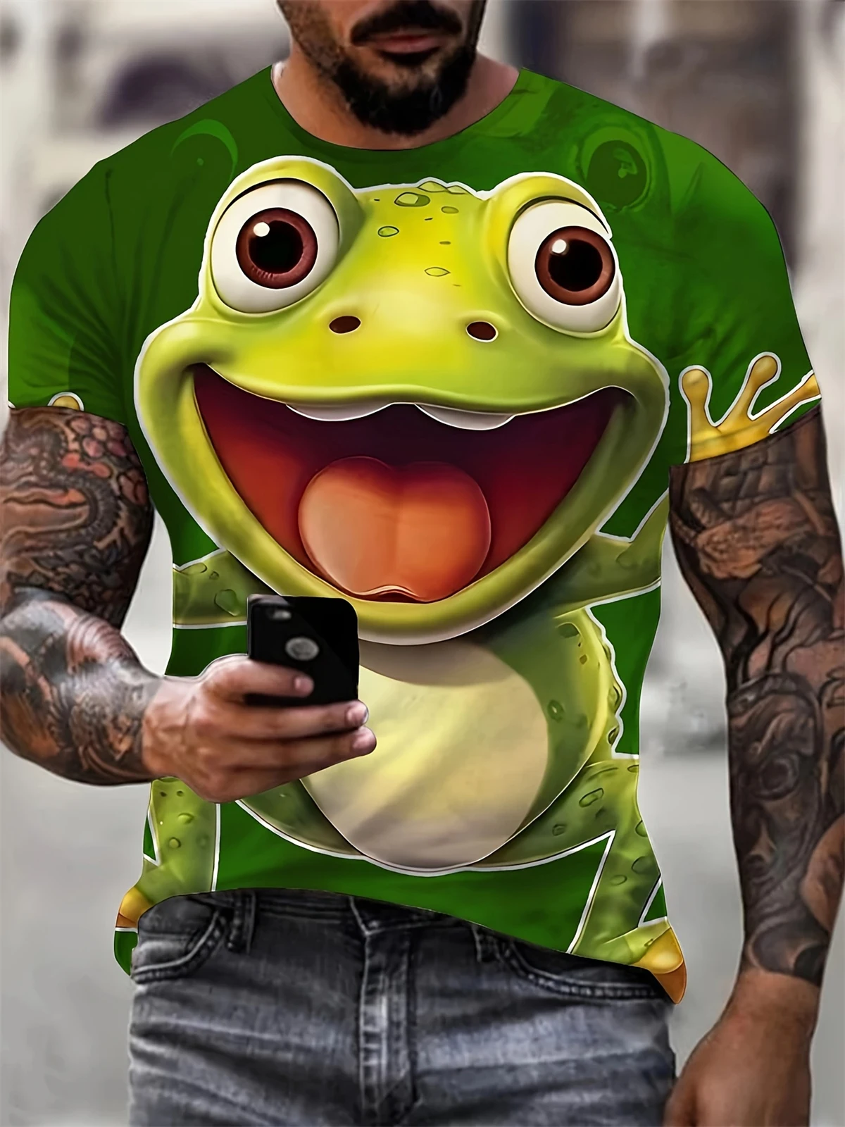 Men\'s T-Shirt New Cartoon Animal Pattern Print Crew Neck Tops Short Sleeve Oversized T Shirt Men Summer Fashion Men\'s Clothing ﻿