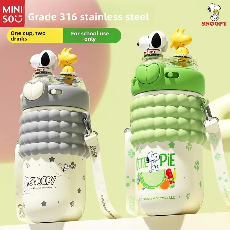 

Изолированная детская бутылка из нержавеющей стали Snoopy — двойная питьевая (соломенная), портативная чашка для воды для студентов, малышей