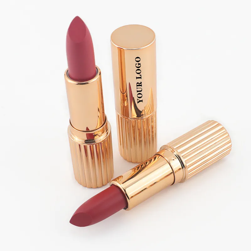 Custom Logo Matte Lipstick Private Label Waterproof High Pigment Gold Lipsticks Vegan Classic Velvet Finish Lip Tint Makeup 5pcs