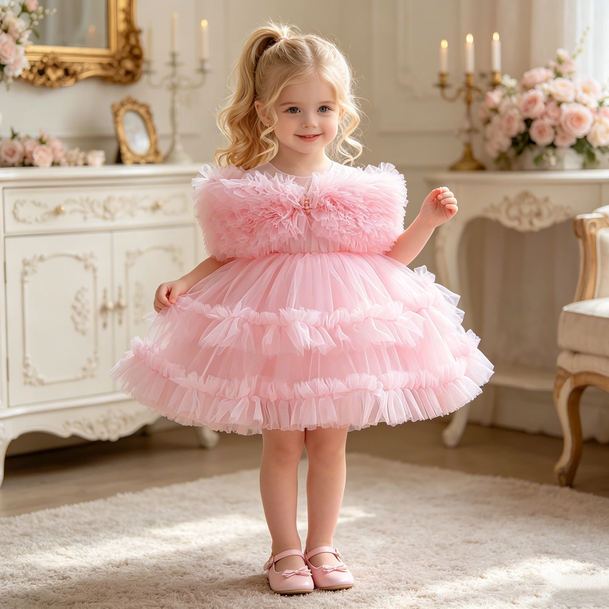 Toddler Tulle 1st Birthday Party Baby Girls Dress Elegant Baptism Banquet Princess Prom Dress Wedding Bridesmaids Christmas Gown