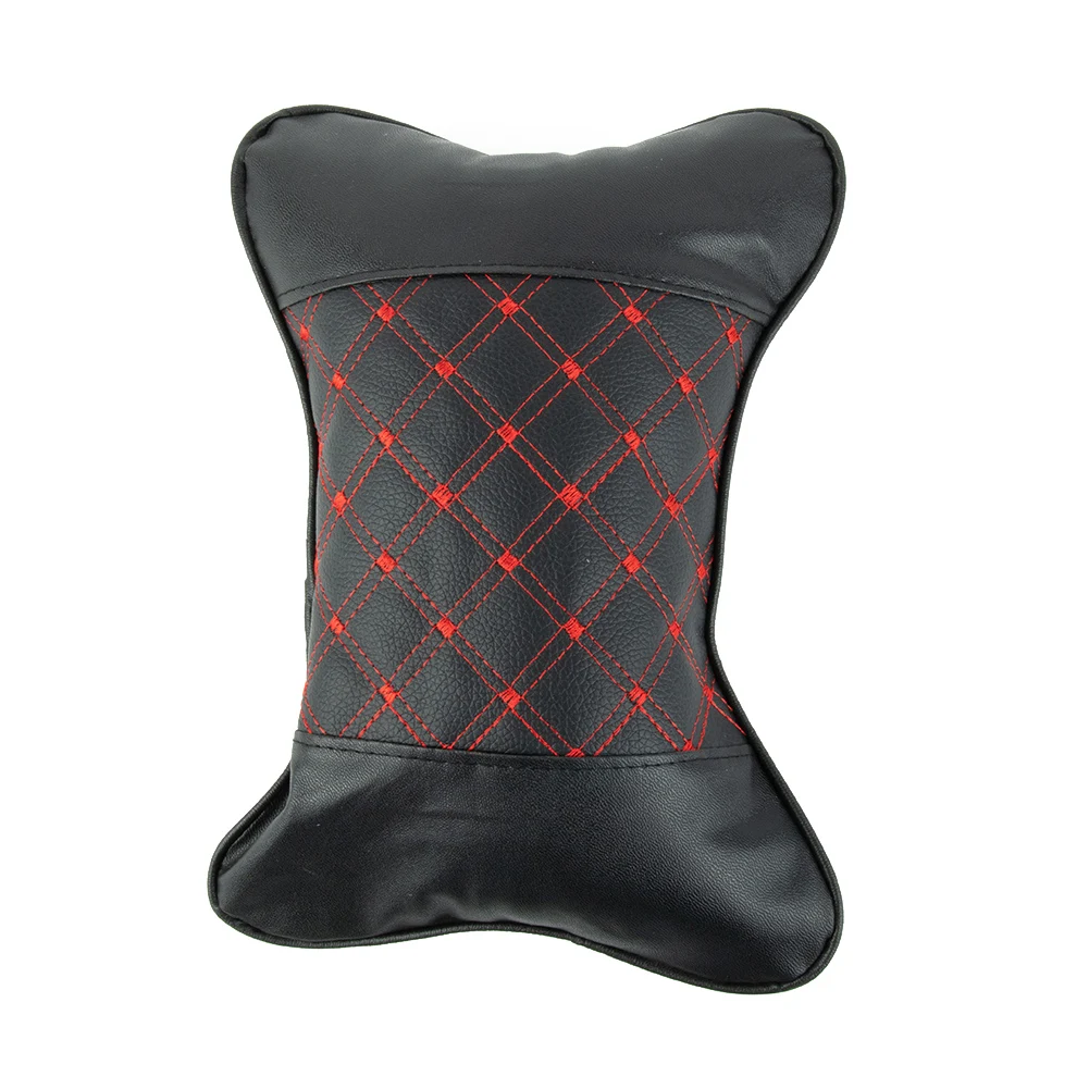 Car Neck Pillow PU Leather And PP Cotton Car Headrest Neck Support Cushion For Four Seasons  Black And Red Line Car Accessory