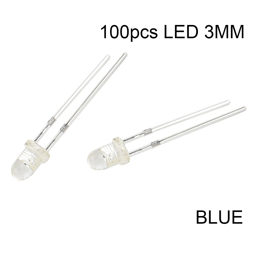 100PCS Super Bright LED 3mm Red/Blue/Green/White/Yellow LED Transparent Bulb Diode Long Legs 17mm Lectrical Equipment Supplies