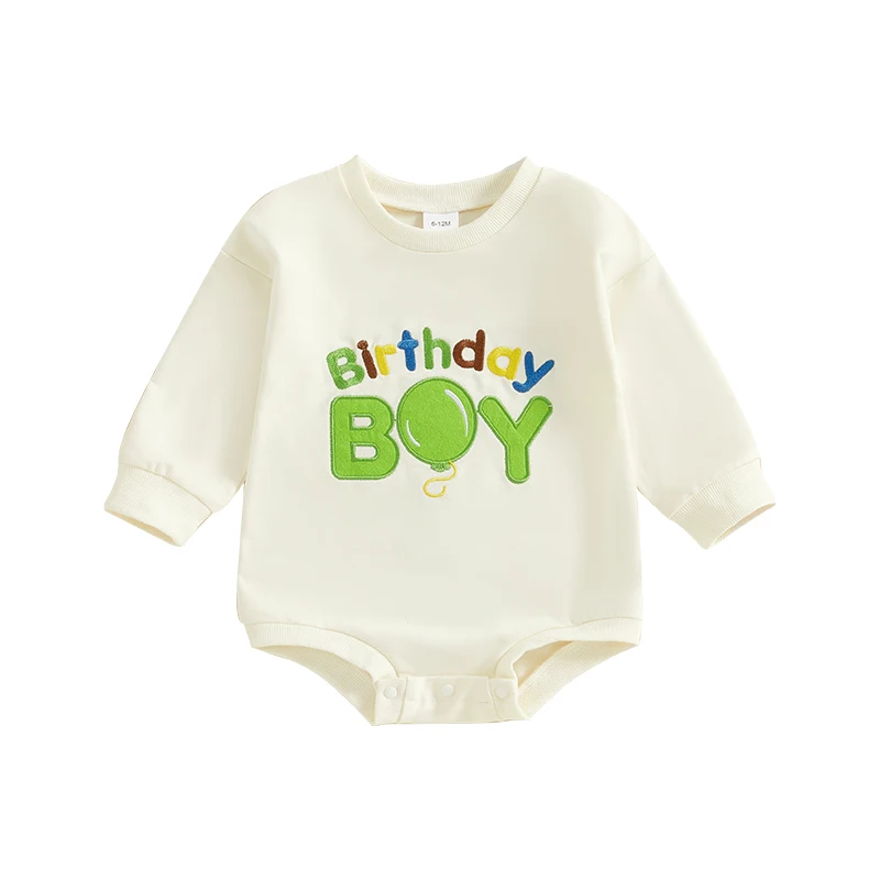 

Baby Boy Sweatshirt Romper Casual Birthday Letter Embroidery Long Sleeve Jumpsuit for Infant Toddler Fall Outfit