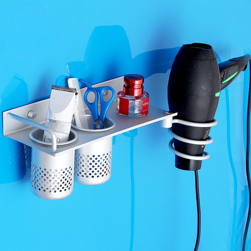 Hair Dryer Holder Wall Mounted Bathroom Hair Tool Organizer for Blow Dryer Hair Straightener Bracket with Plug Hook & Cup