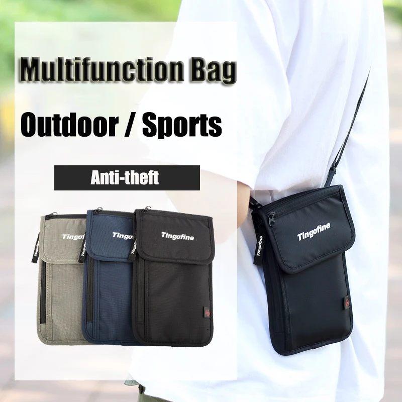 

Men Women Waterproof Sports Running Bag Travel Passport Bag Multi-functional RFID Anti-theft Document Bag Abroad Hanging Bag