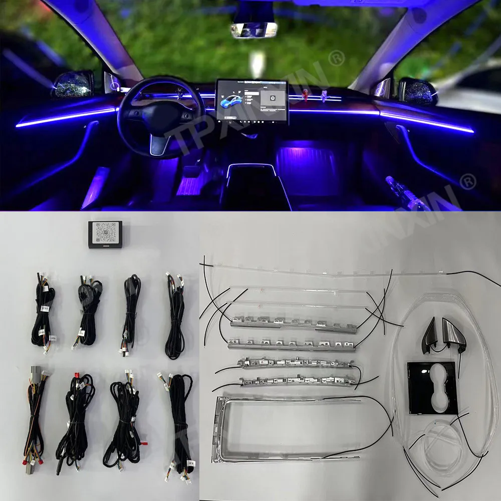 

Atmosphere Light LED Display For Tesla Model 3 2021 APP Control Auto Interior 64 Color Displayer Adjustment Original Navi