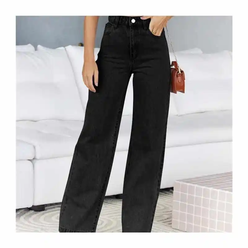 エレガントな黒のワイドレッグパンツ女性のための通勤ジーンズズボン快適な通気性秋シーズンホーム服アクセサリー