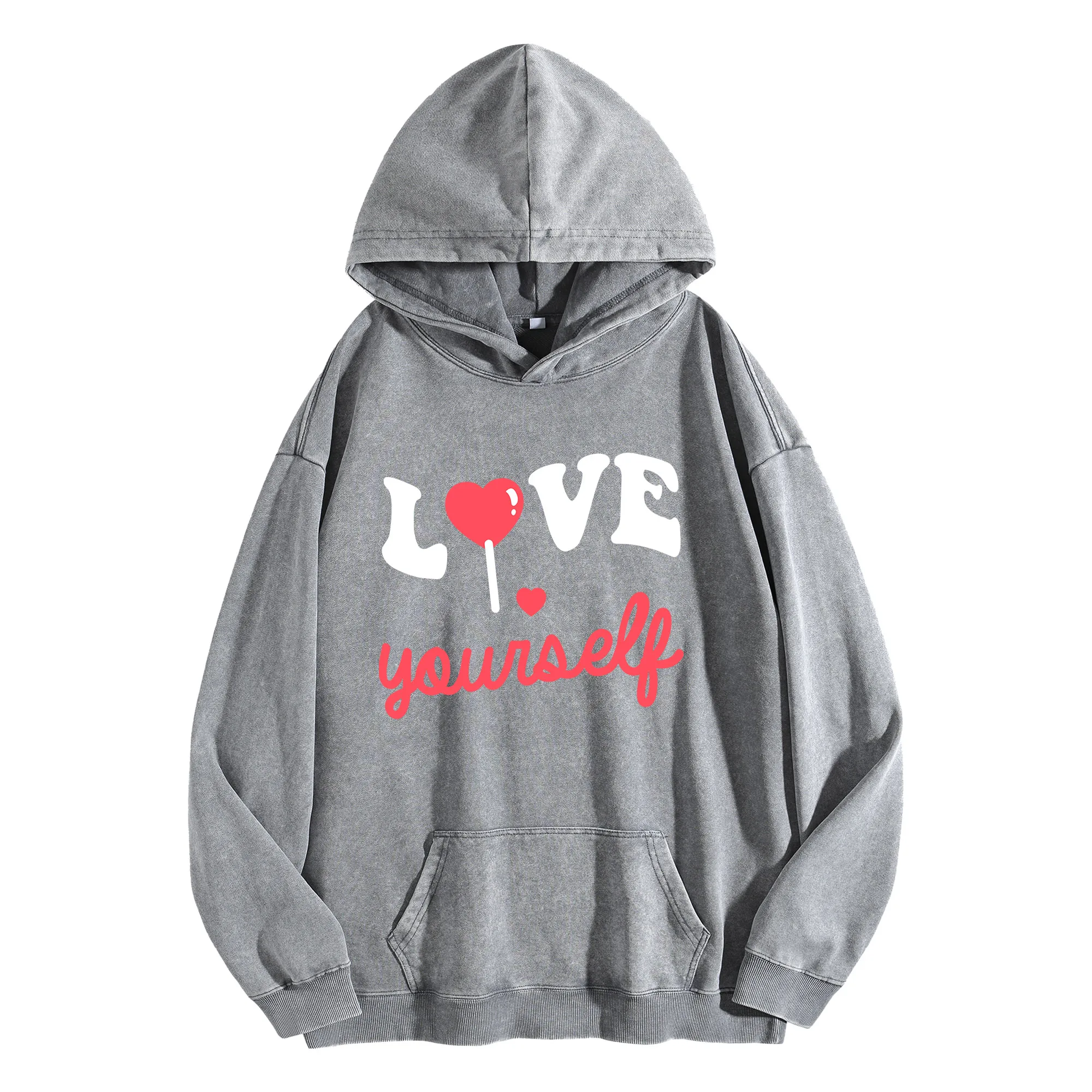 

Винтажная стираная толстовка с капюшоном Love Graphic Print 400G, уличная одежда большого размера, пуловер, осенне-зимняя коллекция