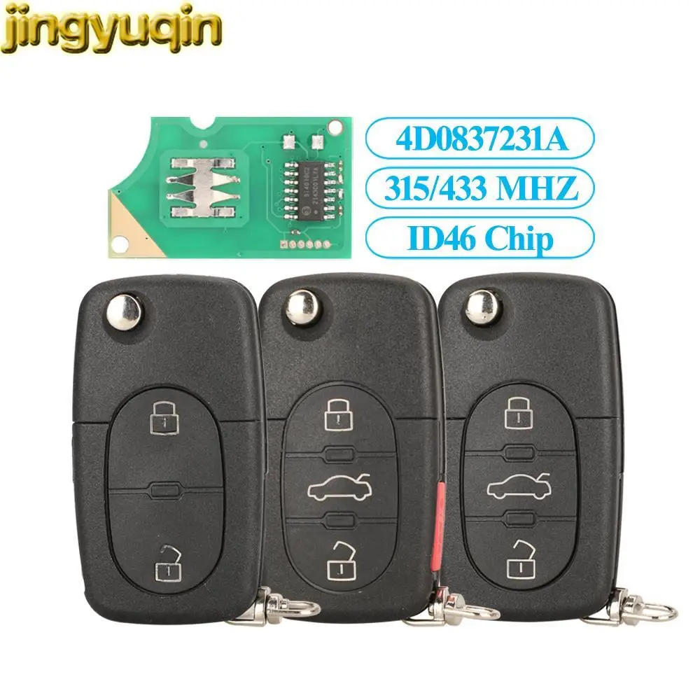 

Jingyuqin 5pcs 2/3/4 Buttons Remote Car Key Fob 315/433MHZ ID48 For Audi A3 A4 A6 A8 RS4 TT Allroad Quttro RS4 4D0837231A/K/E/R