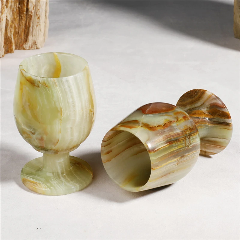 Creative Afghan Jade Wine Glass Marble Crafts Striped Green Crystal Bowl Handcraft Living Room Desktop Decoration Random Pattern