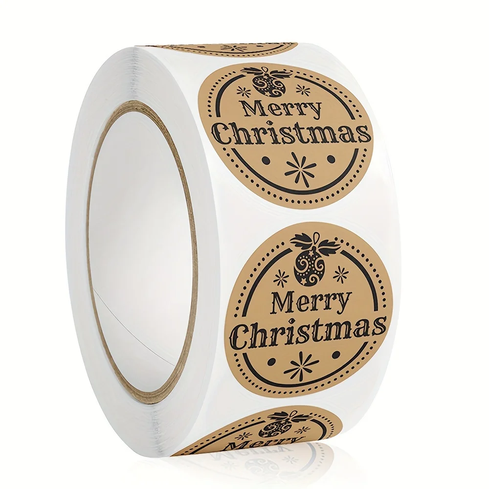 500 قطعة/لفة ملصقات عيد ميلاد سعيد احتفالية بتصميم ندفة الثلج - ملصقات ورقية مستديرة لامعة لبطاقات تغليف الهدايا والمظاريف