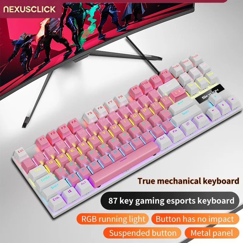 NexusClick K87 RGB Mechanical Gaming Keyboard,ABS Double Color Injection Keycap,Wired 80% Layout,Anti-Ghosting Keyboard for Game