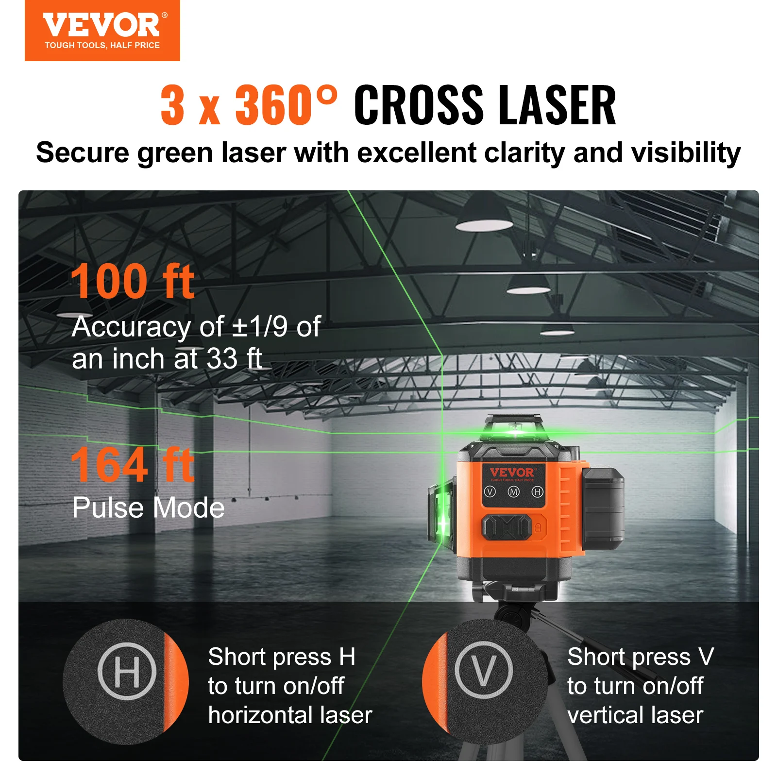 VEVOR-مستوى التسوية الذاتي بالليزر ، 3x360 ° خط متقاطع ، جهاز تحكم عن بعد ، 2 ، 12 ، 16 خطوط ، أخضر ، شعاع الليزر الأحمر ، 100 قدم ، 50ft
